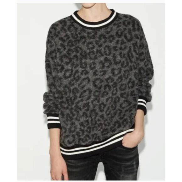 R13 Sz XS Gray Black Animal Print Leopard Pullover Sweater - Picture 1 of 9